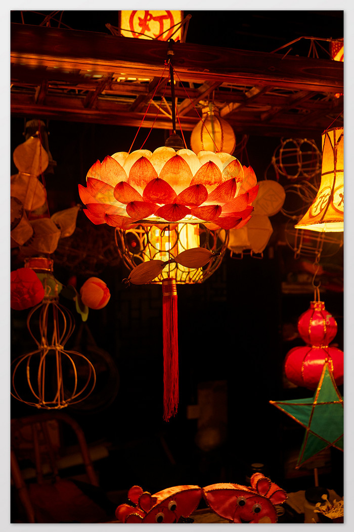 彩色荷花灯笼花灯会元宵节民俗摄影