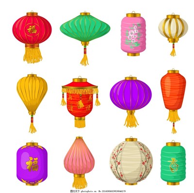 灯笼,彩色灯笼 中式灯笼 花纹灯笼 矢量灯笼 宫灯-