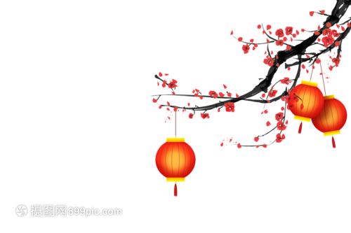 梅花枝上的灯笼